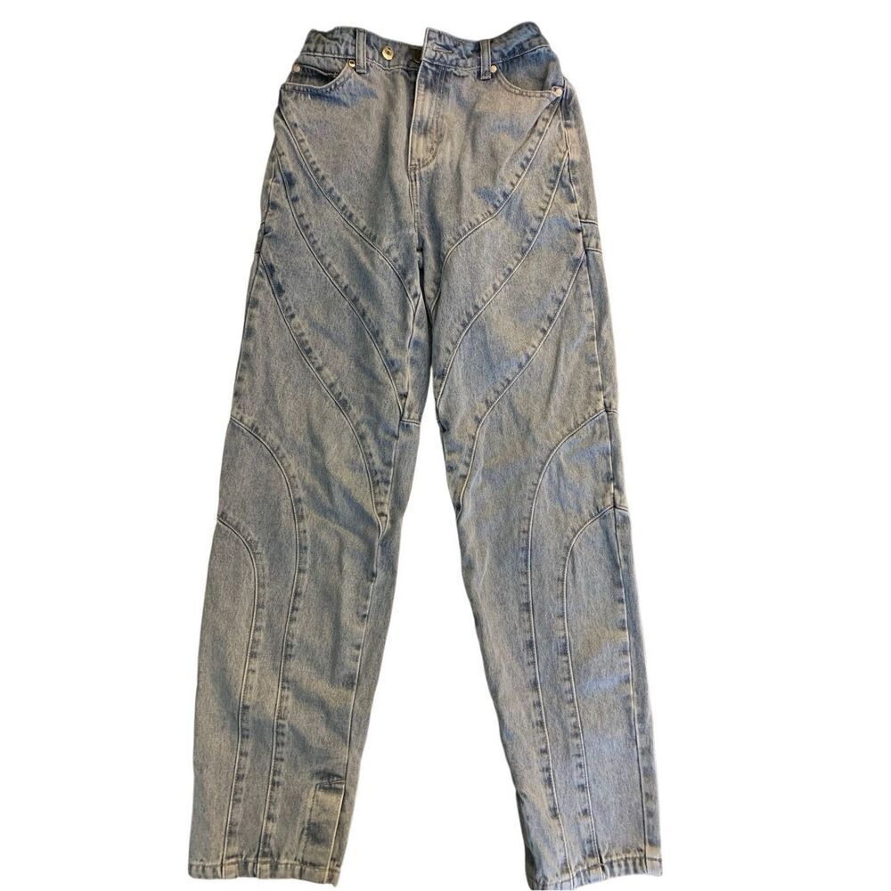 Maniere De Voir Rare Chrome/White Logo Streetwear Denim Jeans women's size 4